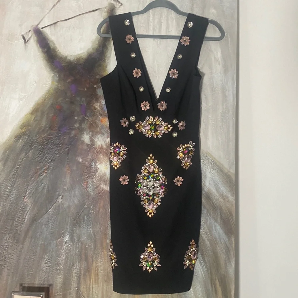 Nicole Miller Black Embellished Stone Dress - Picture 1 of 7